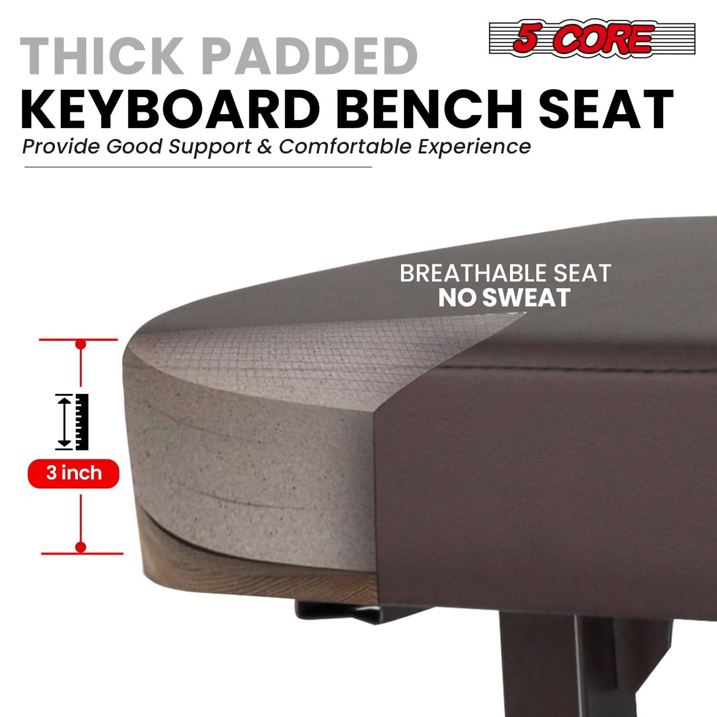 5CORE Keyboard Bench Piano Stool Thick Padded Seat Height Adjustable Keyboard Chair