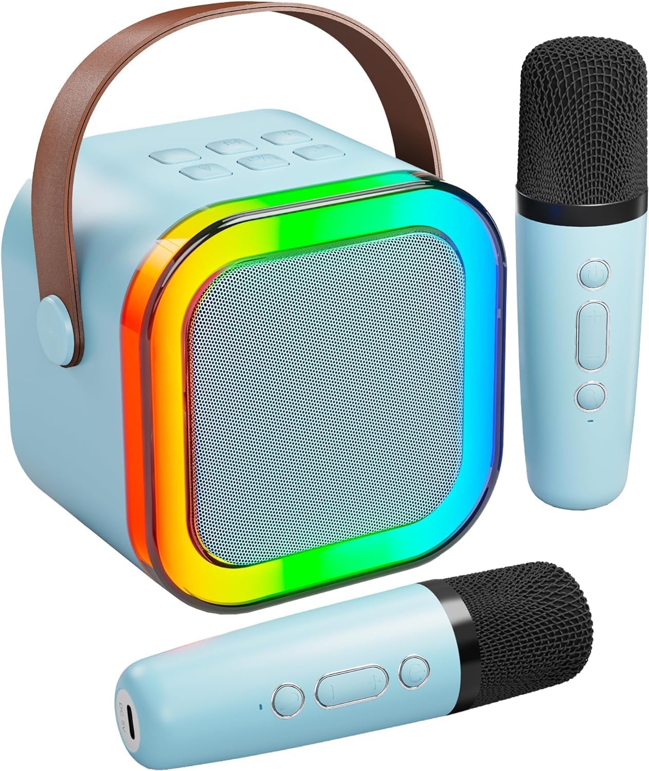 Risebass Mini Karaoke Machine for Kids Adults, Portable Bluetooth Speaker with 2 Wireless Microphones, Toys Birthday Gifts for Girls  Years Old Toddler Teens.